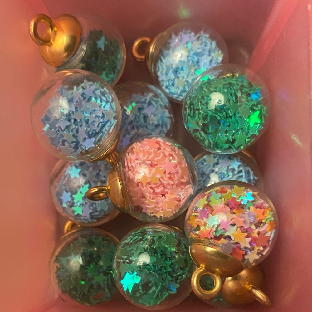 Glass ball Charms with iridescent star confetti